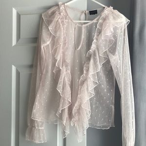 NEVER WORN! Sheer Polka Dot Ruffled Blouse
